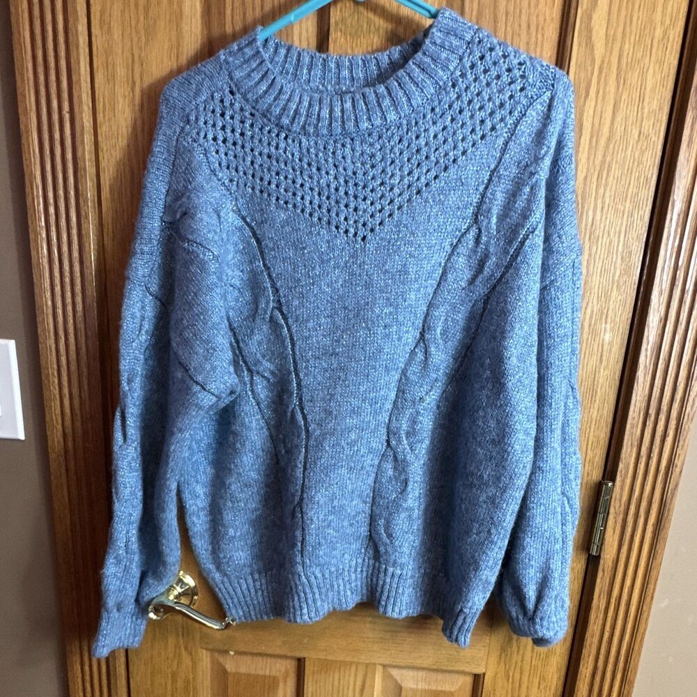 LC Lauren Conrad Women’s 2XL Blue Acrylic Knit Crewneck Textured Sweater